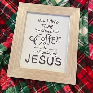 Hobby Lobby Beige Framed Coffee & Jesus Wall Art *office, classroom, home*